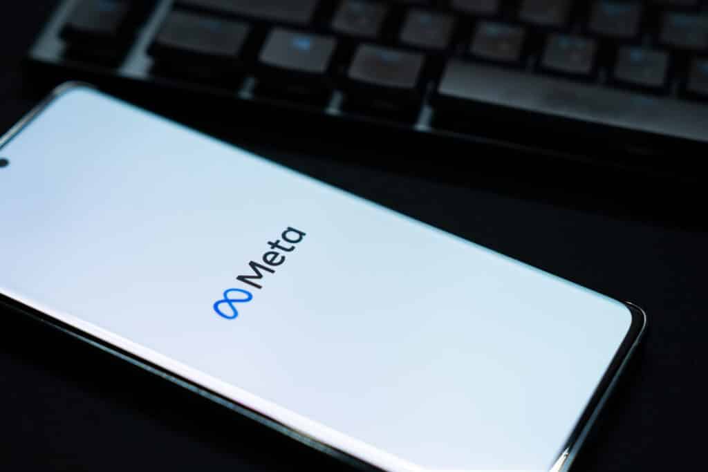 Bangkok, Thailand - October 29, 2021: Meta logo is shown on a device screen. Meta is the new corporate name of Facebook. Social media platform will change to Meta to emphasize its metaverse vision.