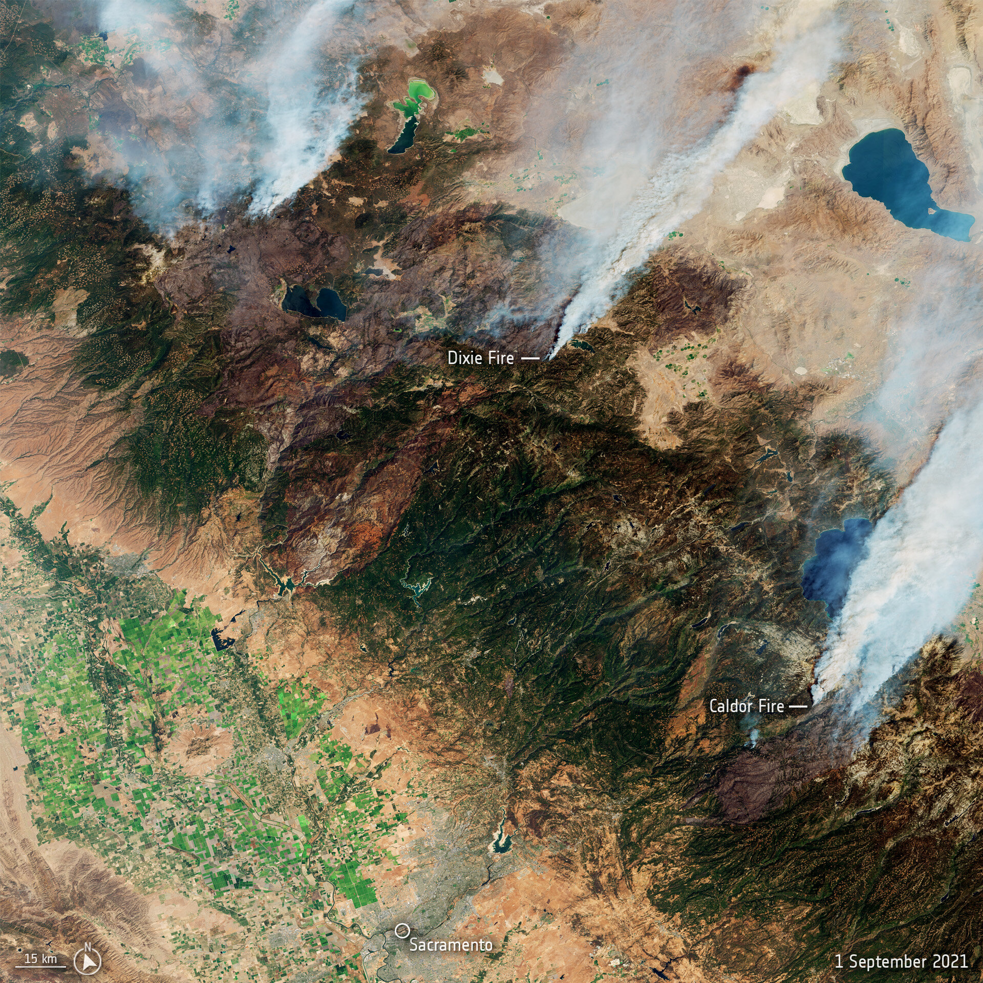 Immagine satellitare incendi USA estete 2021 Credits: ESA/NASA