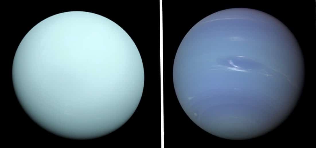 Urano (a sinistra) e Nettuno (a destra) fotografati dal Voyager 2. Credits: Nasa/Jpl