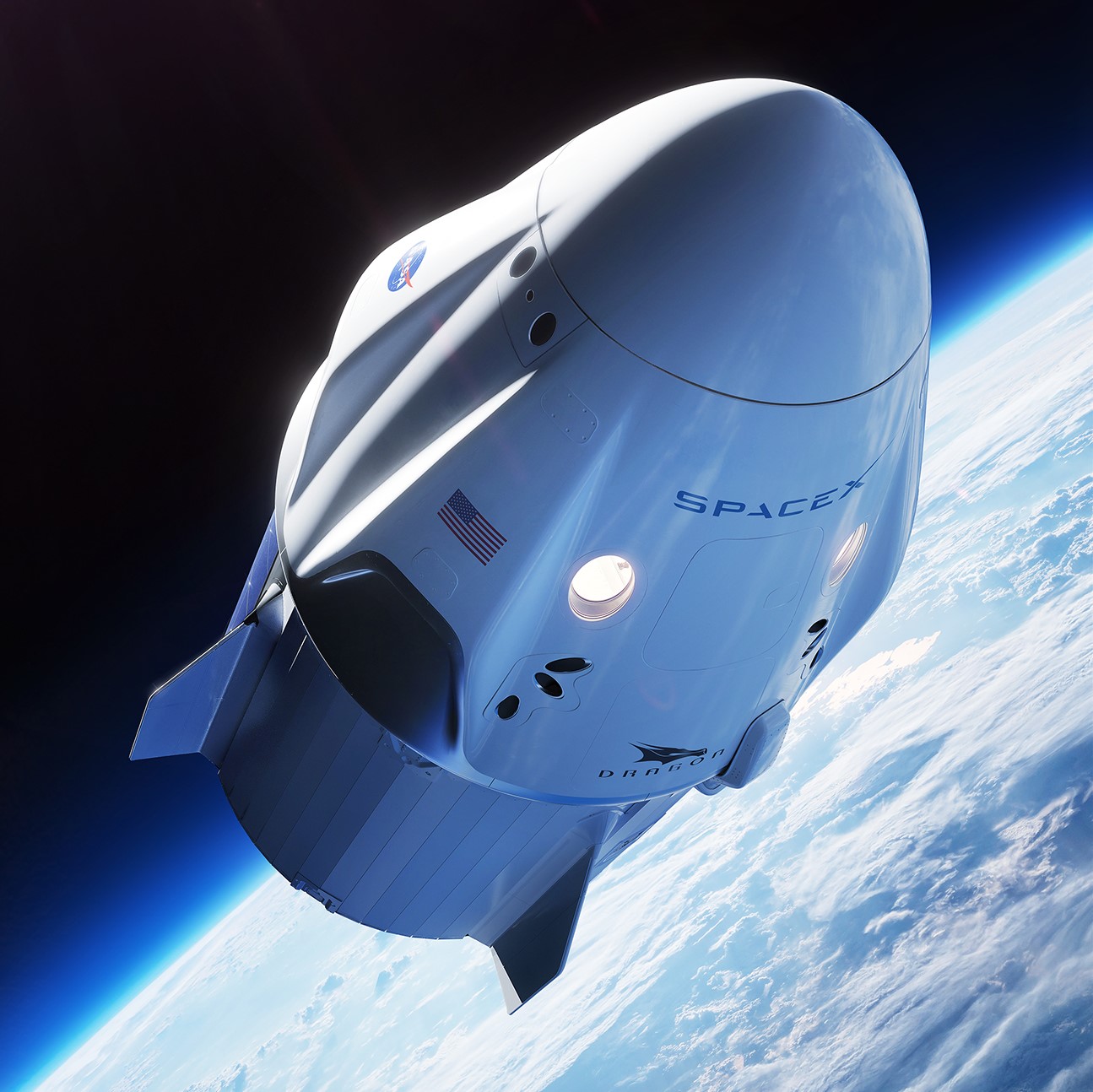 La capsula Crew Dragon della SpaceX in orbita bassa terrestre.Credit:NASA