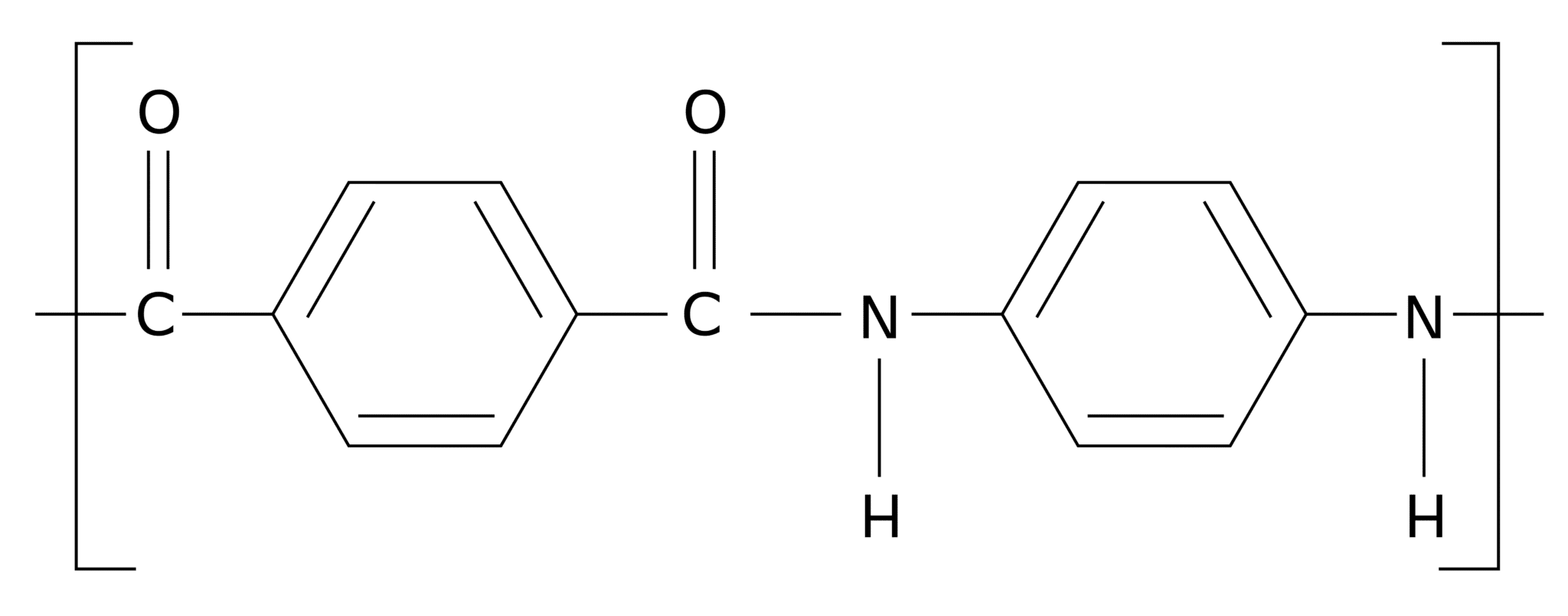 Figura 1: Struttura chimica dell’unità ripetente che caratterizza il Kevlar. L’anello aromatico è rappresentato dalla struttura esagonale.