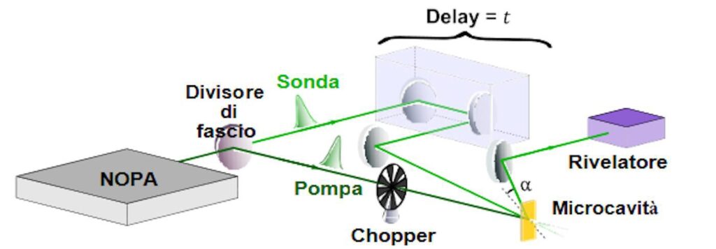 Configurazione sperimentale. Fonte: Superabsorption in an organic microcavity: Toward a quantum battery