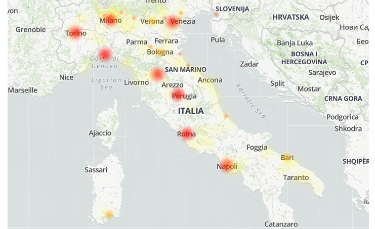 La mappa delle segnalazioni da dove è possibile vedere la diffusione su tutto il territorio nazionale.