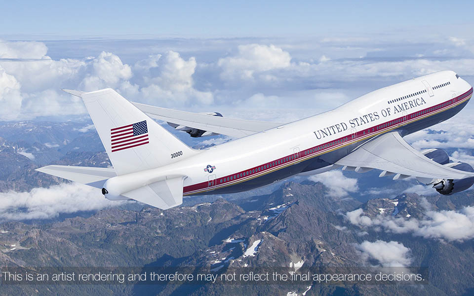 Possibile render del futuro aereo presidenziale Air Force One 747-8 30000 Credits: Boeing