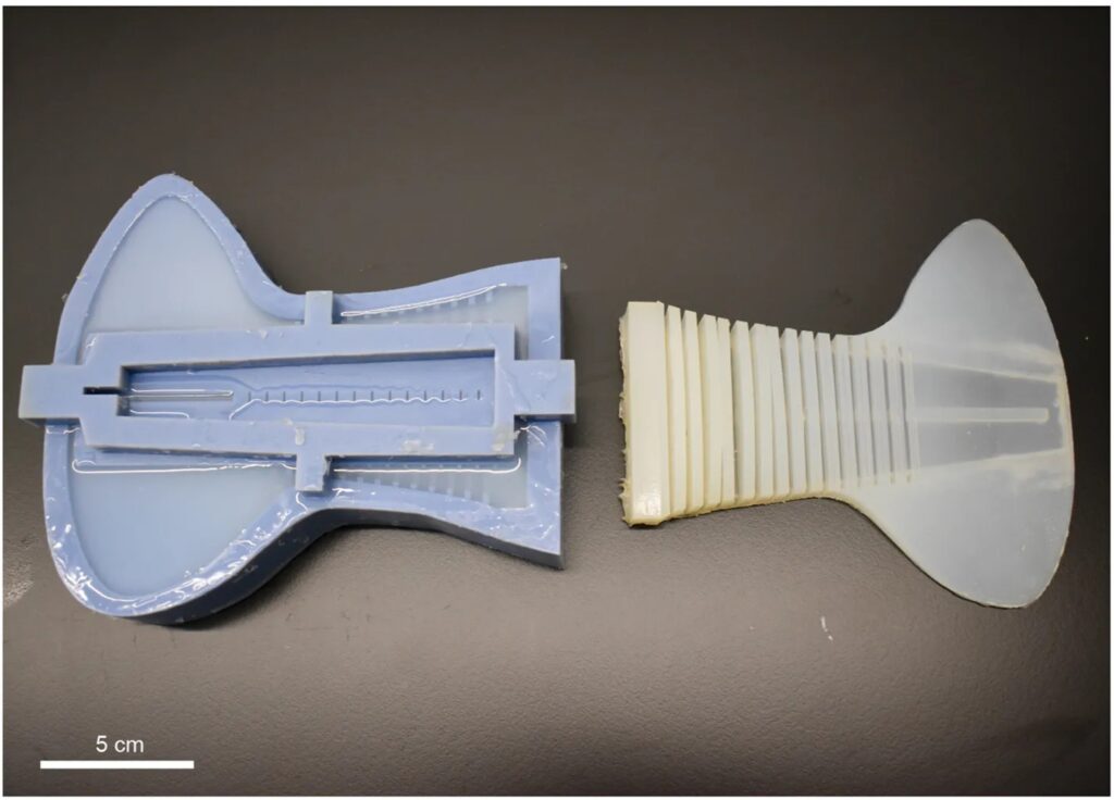 Credit: James Pikul - The flexible silicon tail was cast via a 3D-printed mold