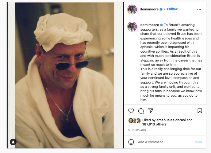 Bruce Willis si ritira: soffre di afasia che gli impedisce di recitare