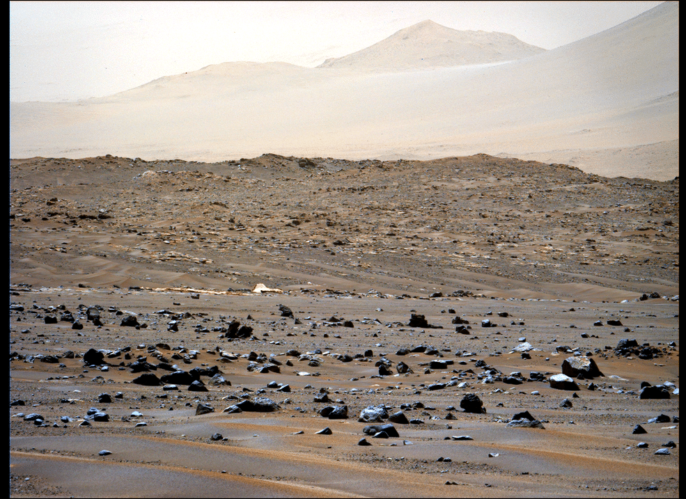 Questa immagine del paracadute che ha contribuito a consegnare il rover Perseverance Mars della NASA sulla superficie marziana è stata scattata dallo strumento Mastcam-Z del rover il 6 aprile 2022, il 401 ° giorno marziano, o sol, della missione.Crediti: 