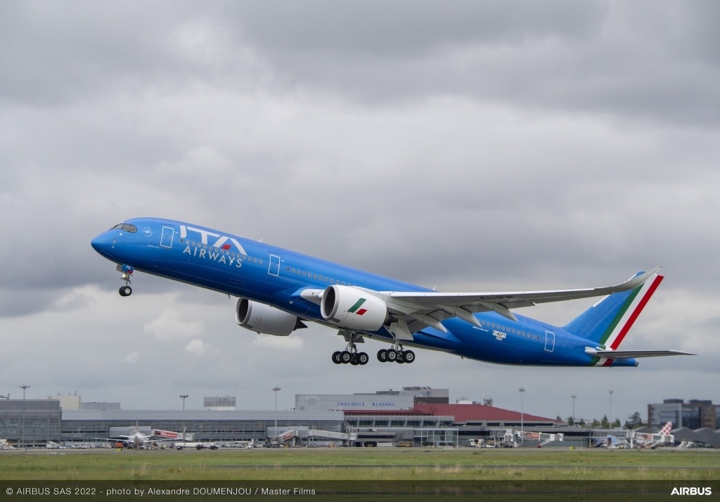 Il primo modello di Airbus A-350 di ITA Airways durante la campagna di test finale. Credits: Airbus