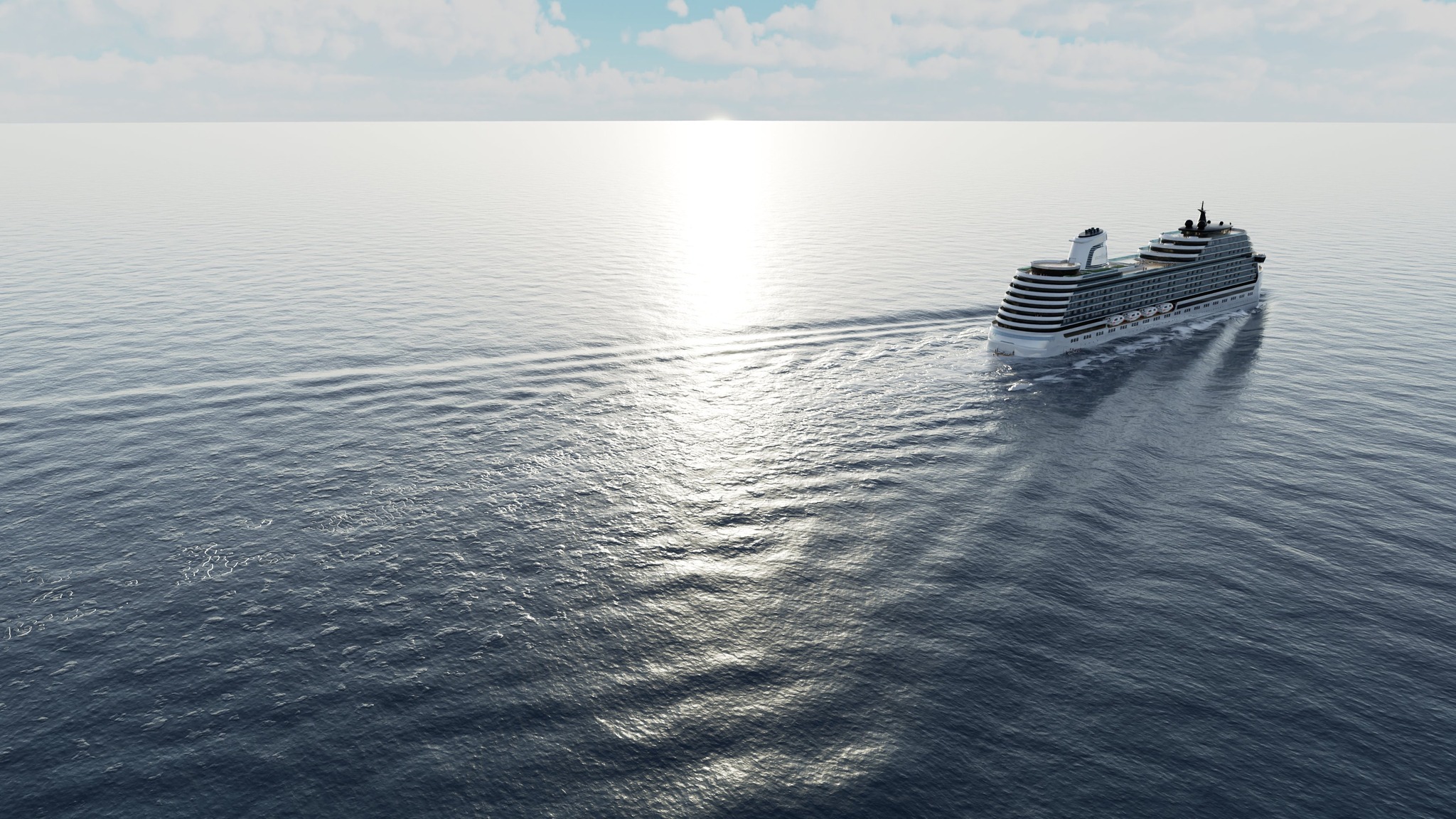Un altro render della nave in navigazione. Fonte:  Pagina Facebook ufficiale