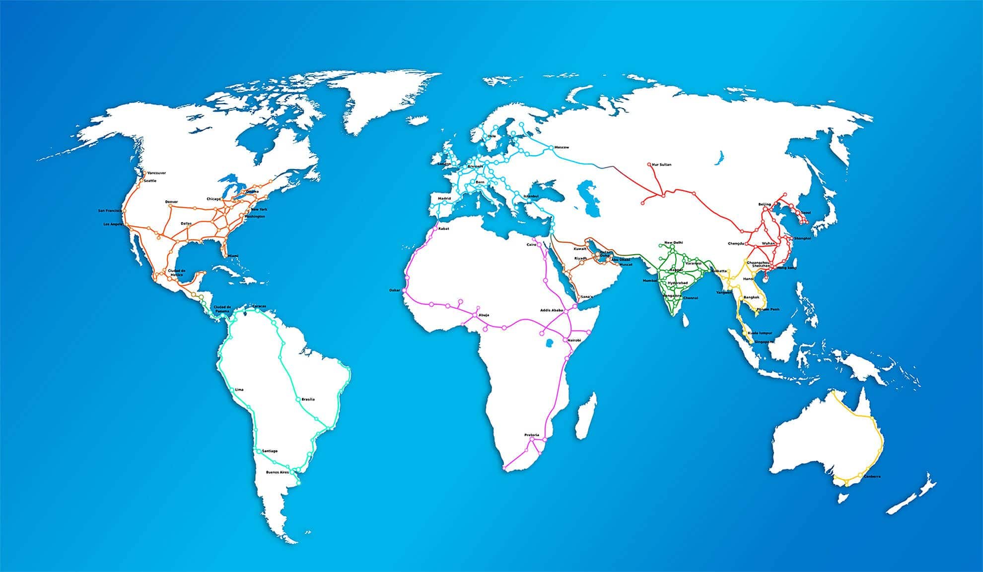 Il quadro globale dei collegamenti Hyperloop a partire dal 2030. Credits: Zeleros.