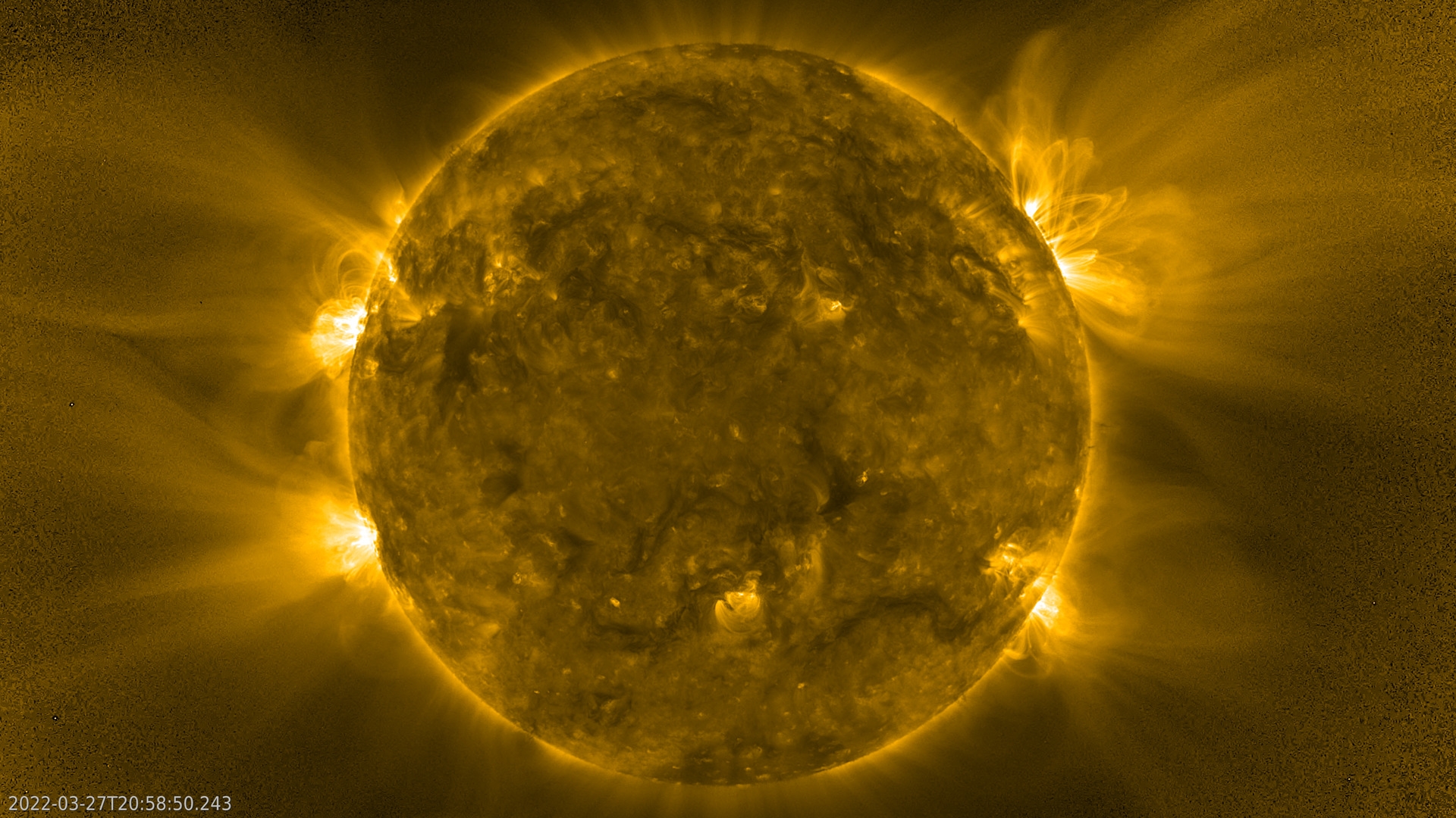 Immagine del Sole catturata durante il transito nel perielio da Solar Orbiter. Credits: ESA & NASA/Solar Orbiter/EUI Team