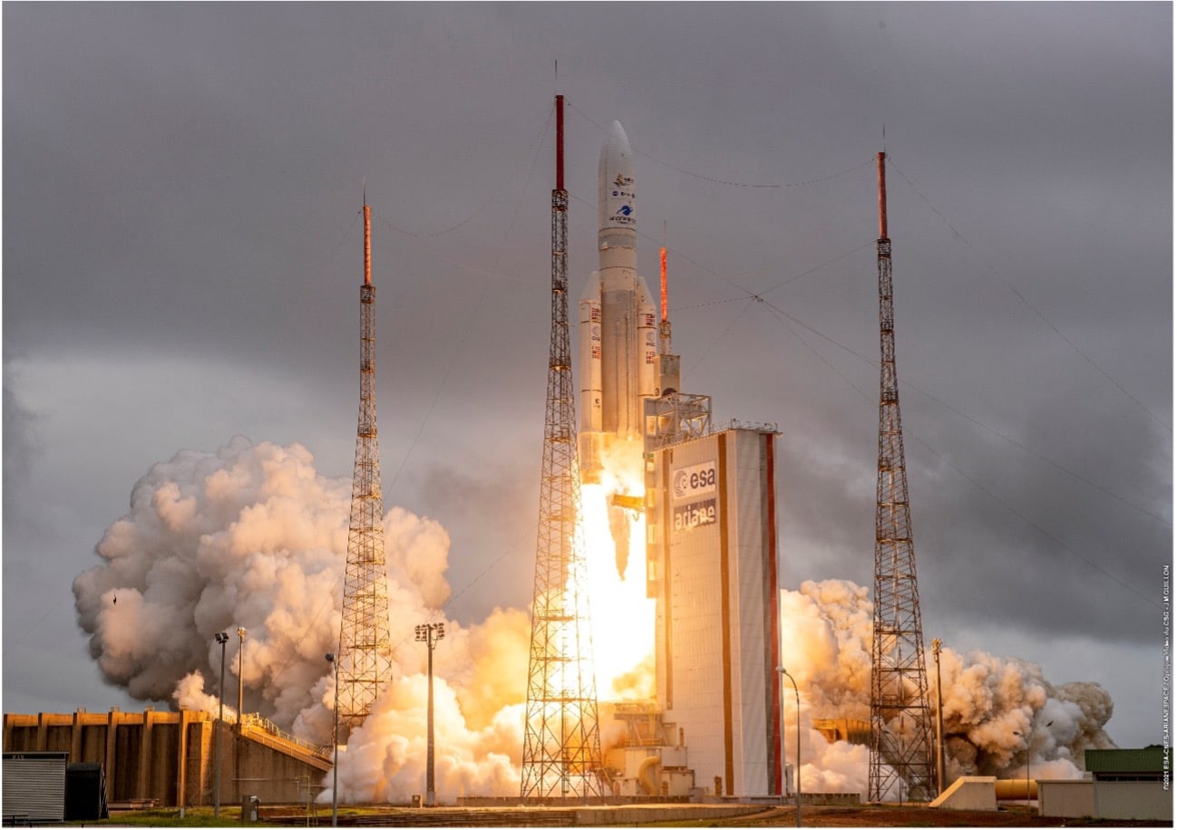 Il decollo del James Webb Space Telescope a bordo dell'Ariane 5. Credits: ESA
