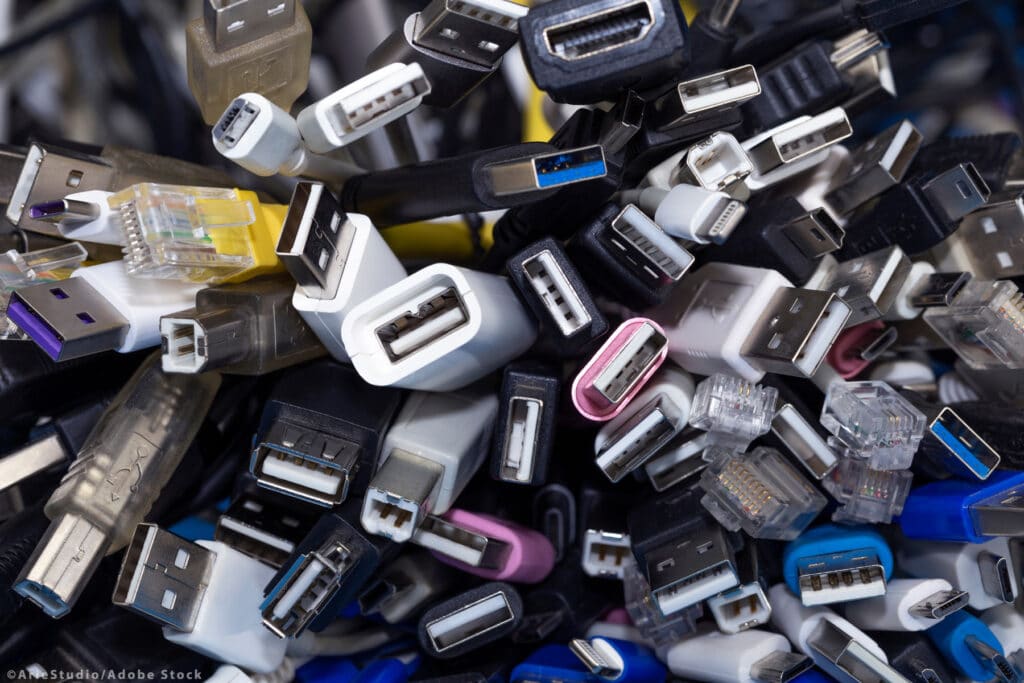 Heap a Lot Of USB (Universal Serial Bus)  cables Connectors plugs universal standart for computer different types cables and Ports peripheral