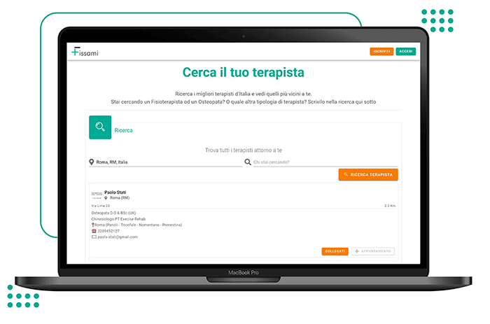 Esempio di ricerca da parte del paziente su Fissami.cloud