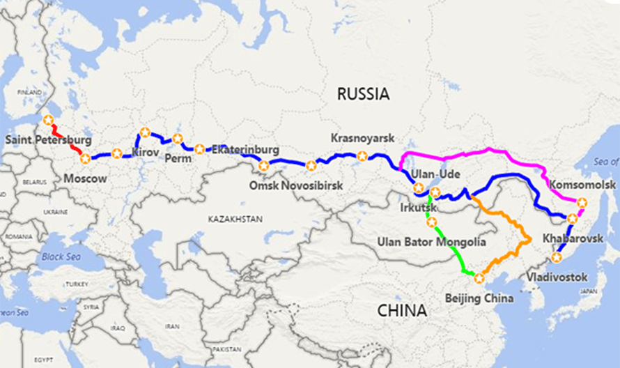 I vari itinerari possibili che costituiscono il complesso ferroviario della storica Transiberiana. Credits:  G-K CULTURAL SERVICES