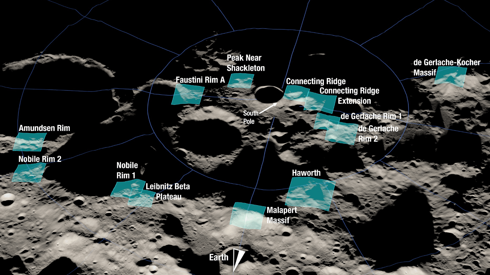 Artemis, le 13 regioni candidate Credits NASA