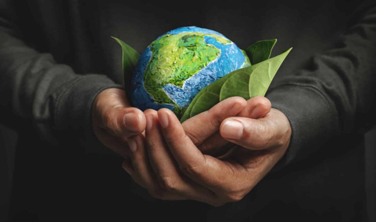Sviluppo sostenibile: cos'è, quando è nato e perché - World Earth Day Concept. Green Energy, Renewable and Sustainable Resources. Environmental and Ecology Care. Hand Embracing Green Leaf and Handmade Globe