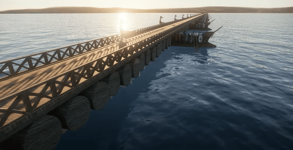 Possibile struttura del Ponte sullo Stretto di Messina romano. Credits: Flipped Prof