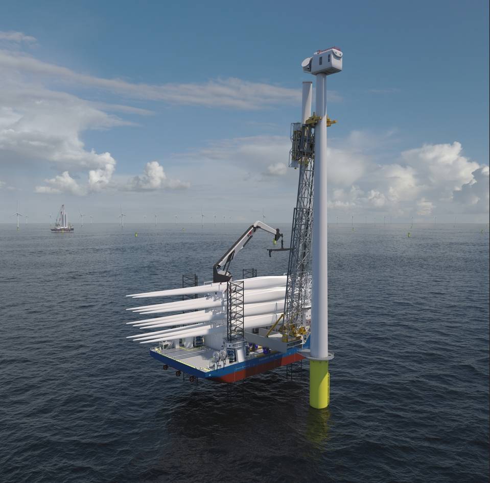 Un render del sistema di installazione Sjøhest. Fonte: NOV