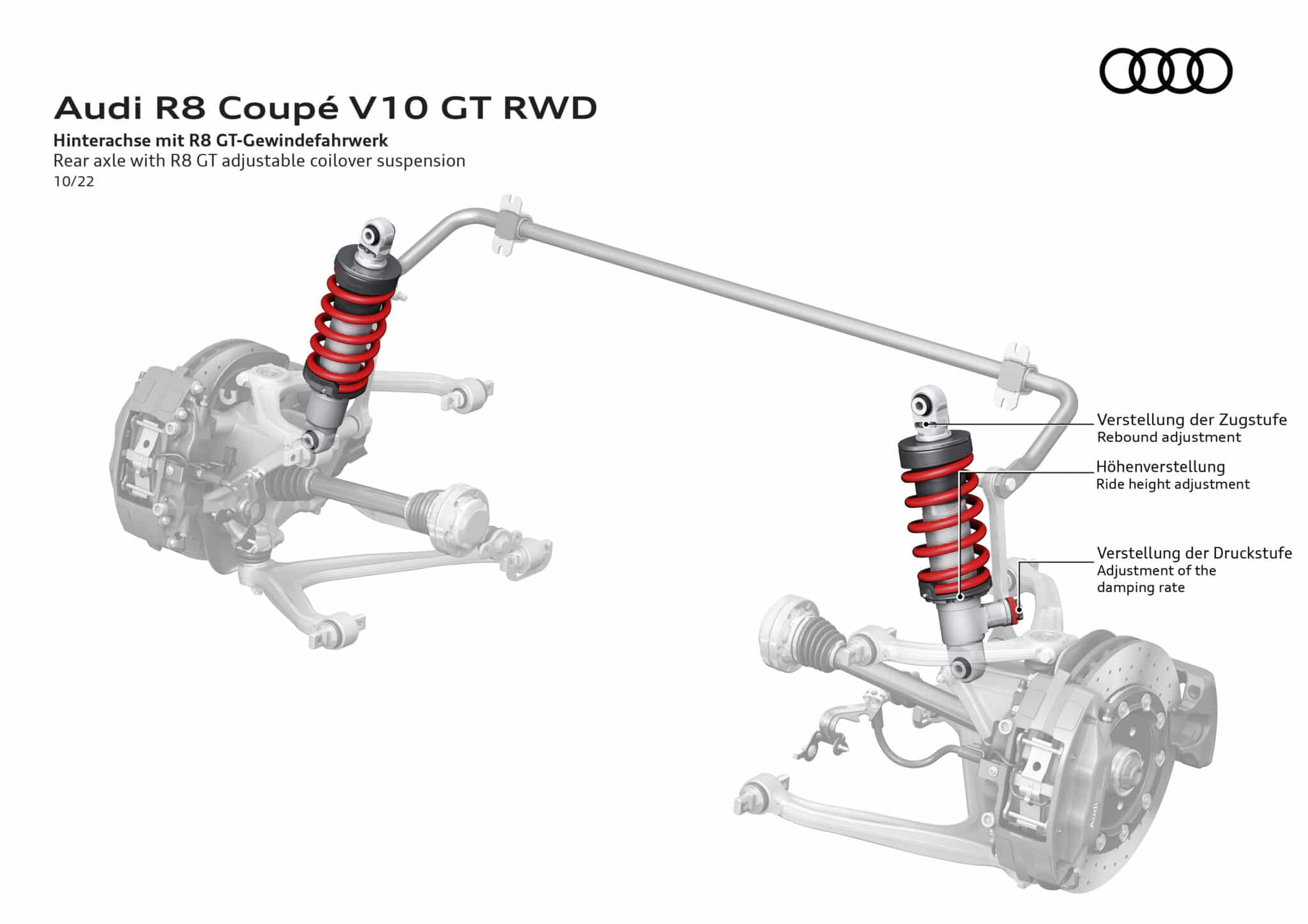 Rear axle with R8 GT adjustable coilover suspension