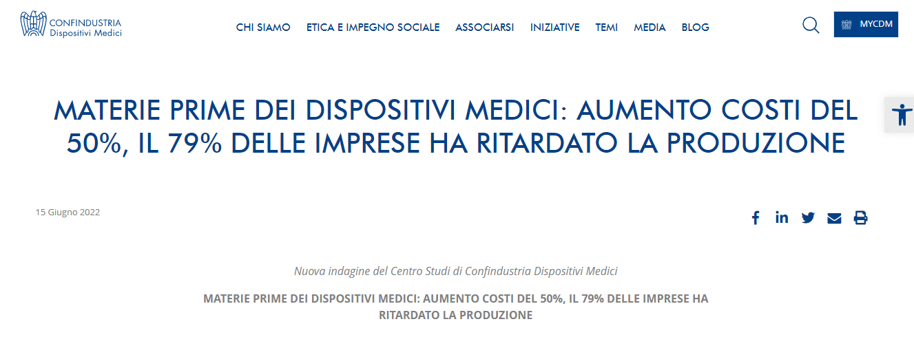 Indagine del Centro Studi di Confindustria Dispositivi Medici - 15 Giugno 2022