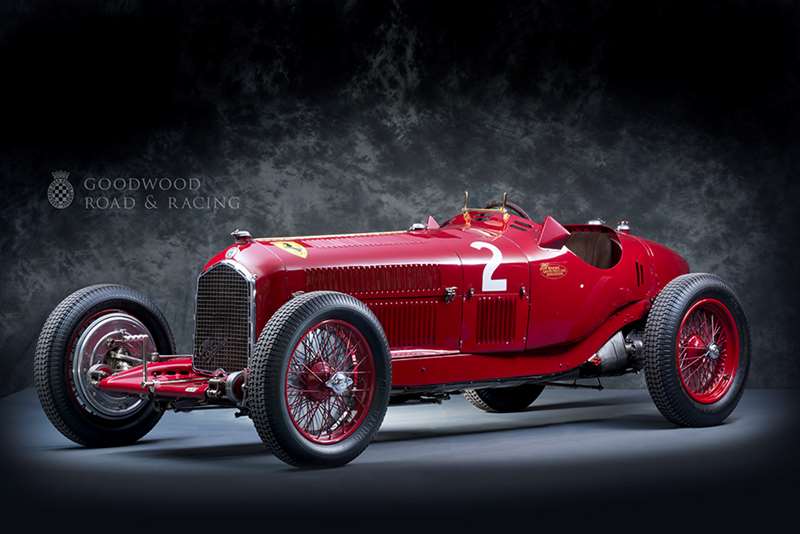 Immagine dell''Alfa Romoe P3 in cui si nota anche il logo Ferrari. Credit: goodwood.com