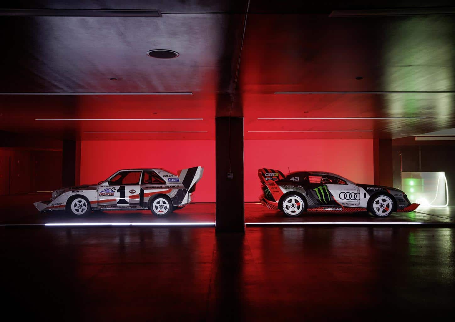 Audi S1 Hoonitron sulla destra e la leggendaria S1 storica sulla sinistra - Crediti foto: Audi