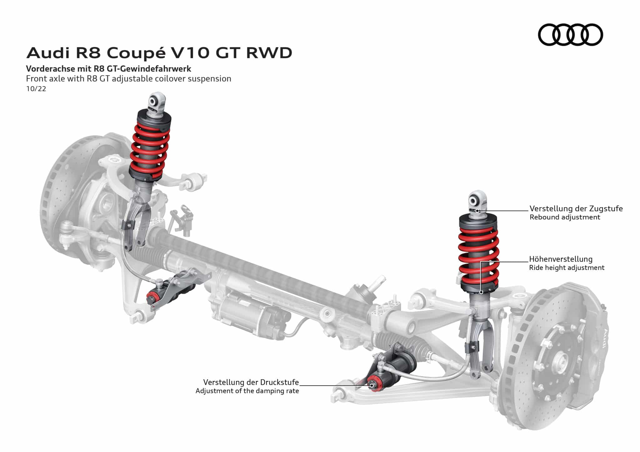 Front axle with R8 GT adjustable coilover suspension