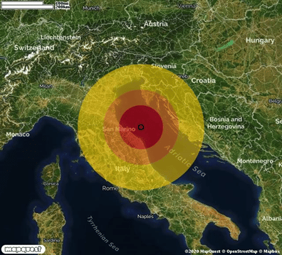 Epicentro del sisma odierno. Credits: MapQuest