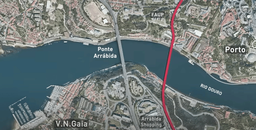 Ubicazione del nuovo ponte sul fiume Douro. Credits: Metro do Porto