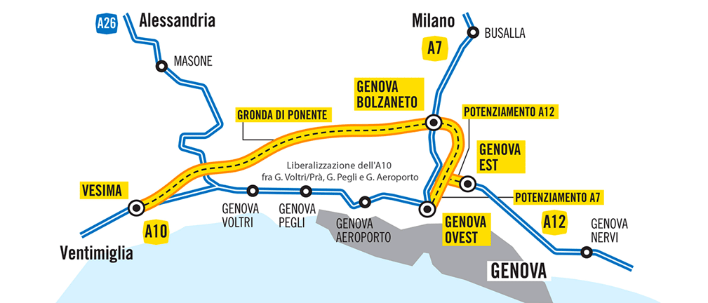 Ubicazione planimetrica dell’intervento. Credits: Gronda di Genova