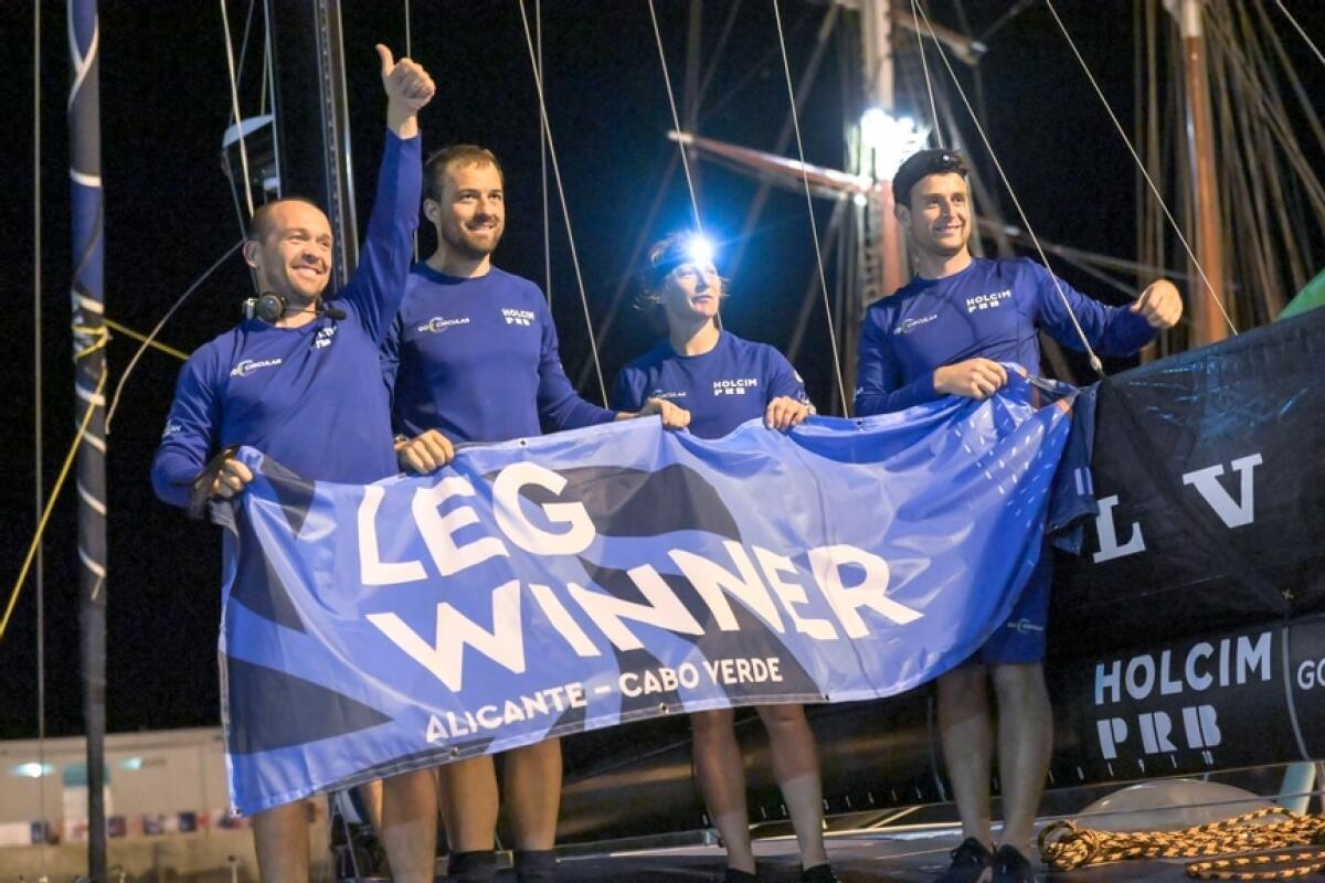 Leg One di The Ocean Race: vittoria per Team Holcim-PRB - 21 January 2023, Holcim - PRB Team crew rises the Leg Winner flag in Cabo Verde.