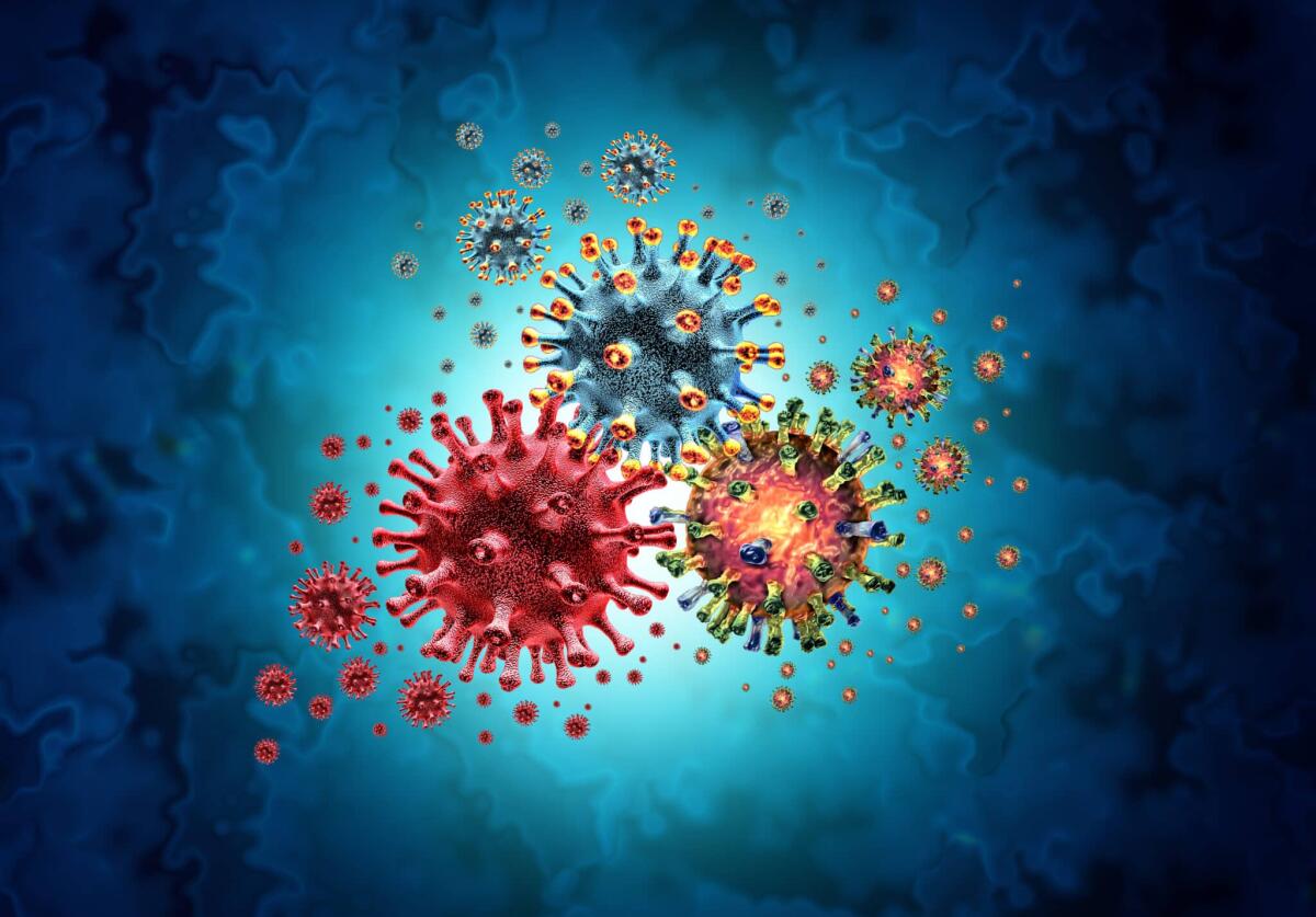 Triplendemia dei bambini: cos'è e come difendersi - Tripledemic Covid Flu And RSV or respiratory syncytial virus with three pathogen cells dangerous infectious disease cells as a 3D illustration.
