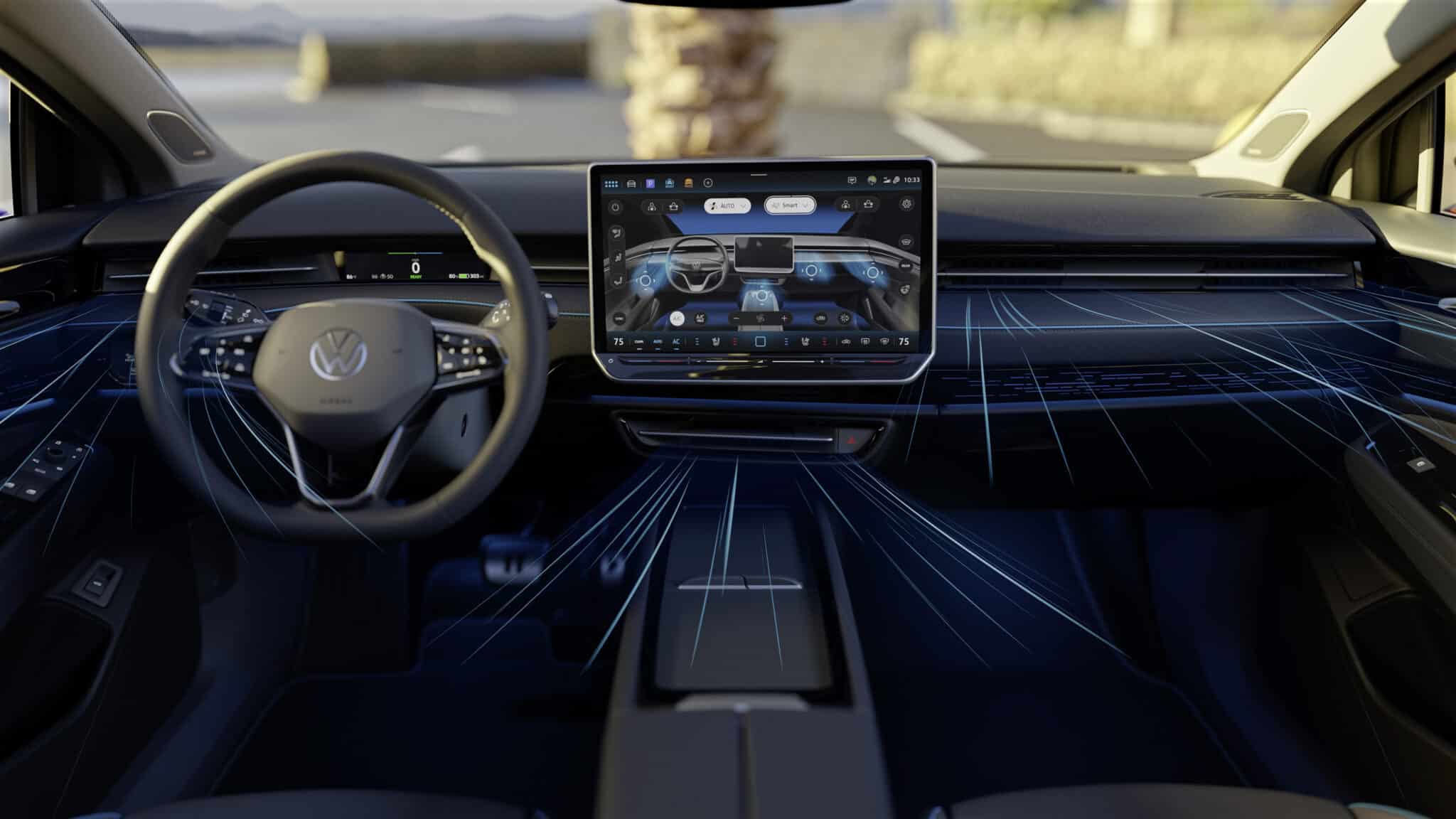 I flussi d'aria che escono dall'impianto di climatizzazione della Volkswagen ID.7Credits: Volkswagen
