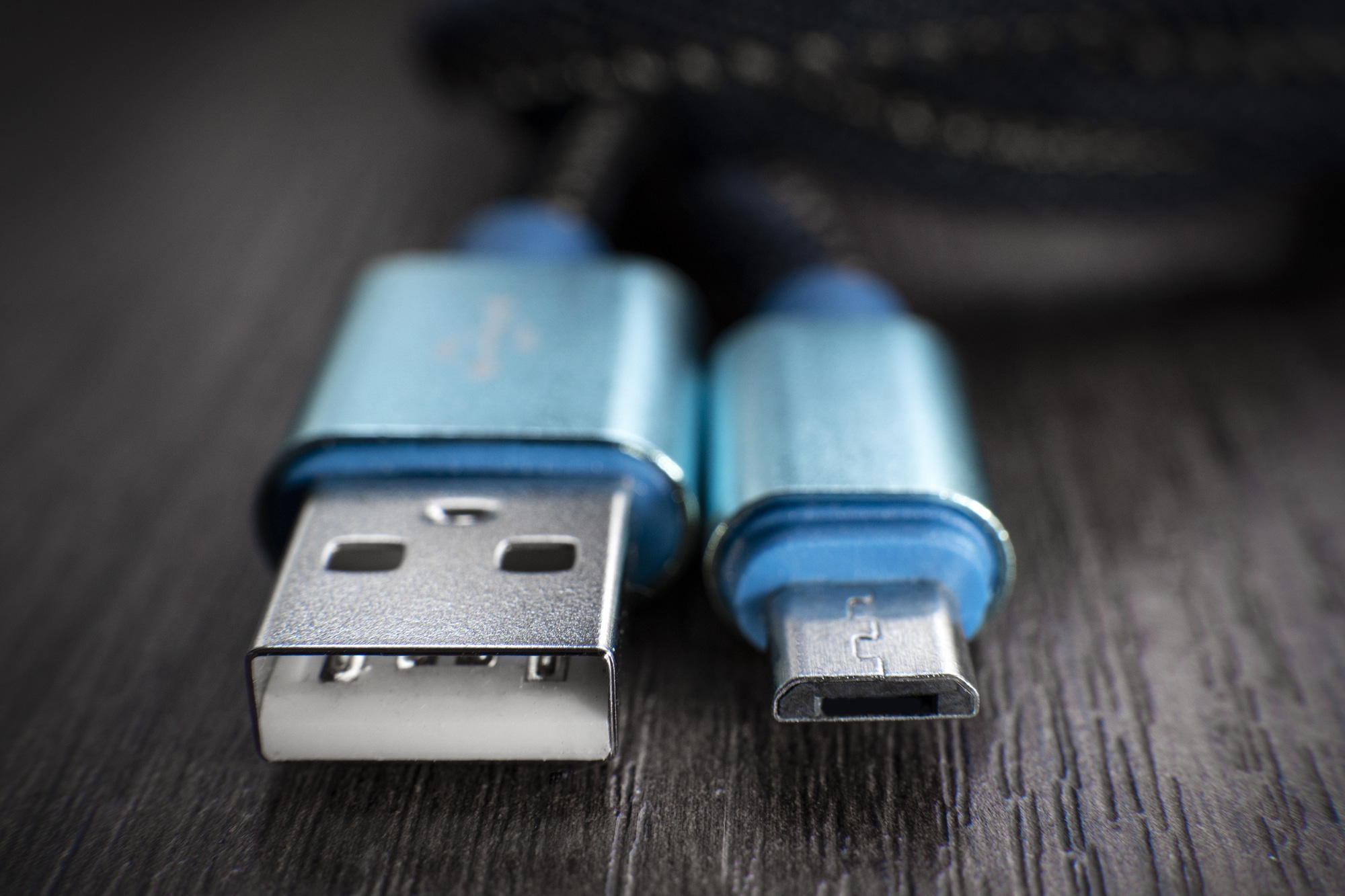 USB and micro USB connectors close-up