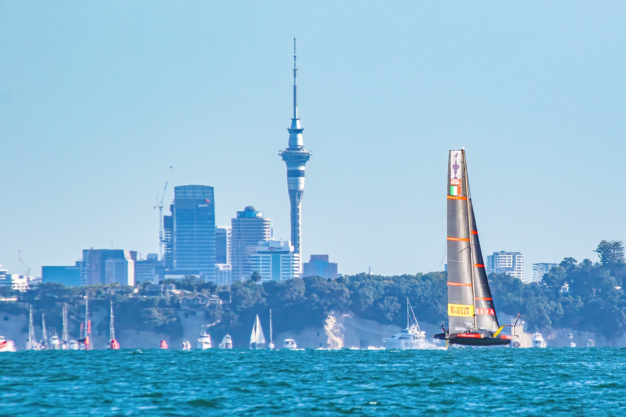 AUCKLAND, NEW ZEALAND - Mar 13, 2021: A scenic view of a sailboat during the 36th Americas Cup in Auckland, New Zealand