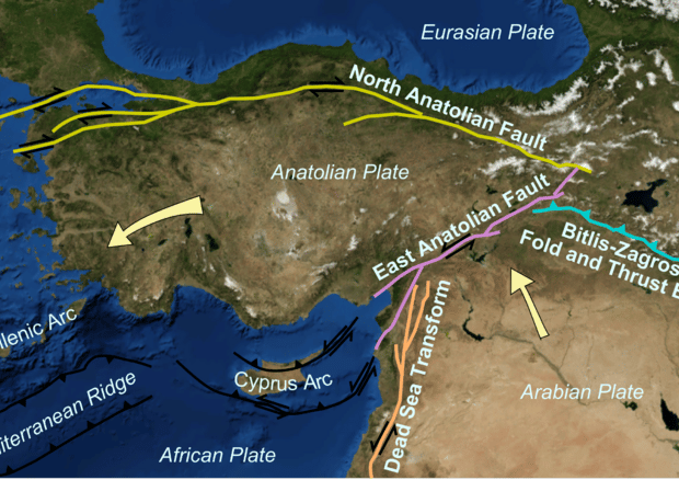 Schema delle faglie attive in Turchia. Credits: Mikenorton da Wikipedia