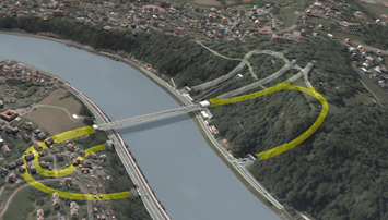 Render della viabilità del ponte sospeso sul Danubio. Credits: ASFINAG