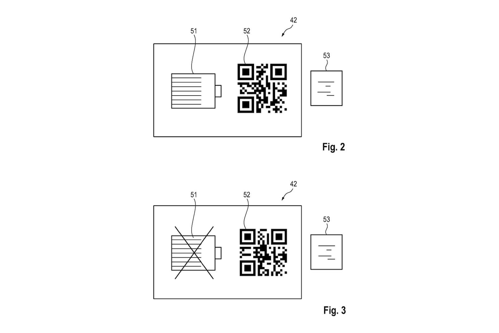 Soluzione proposta da Porsche con codice QR scansionabile e simbolo relativo alla batteria/propulsore