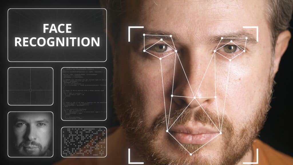 Computer security system scanning man's face