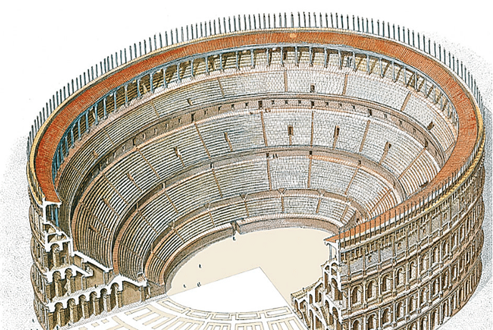 Spaccato di un tipico anfiteatro romano. Credits: Milano Archeologia