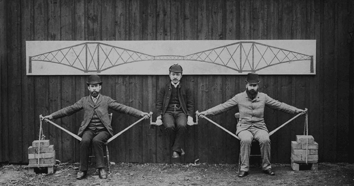 Rappresentazione del funzionamento strutturale del Forth Bridge. Credits: Vanilla Magazine