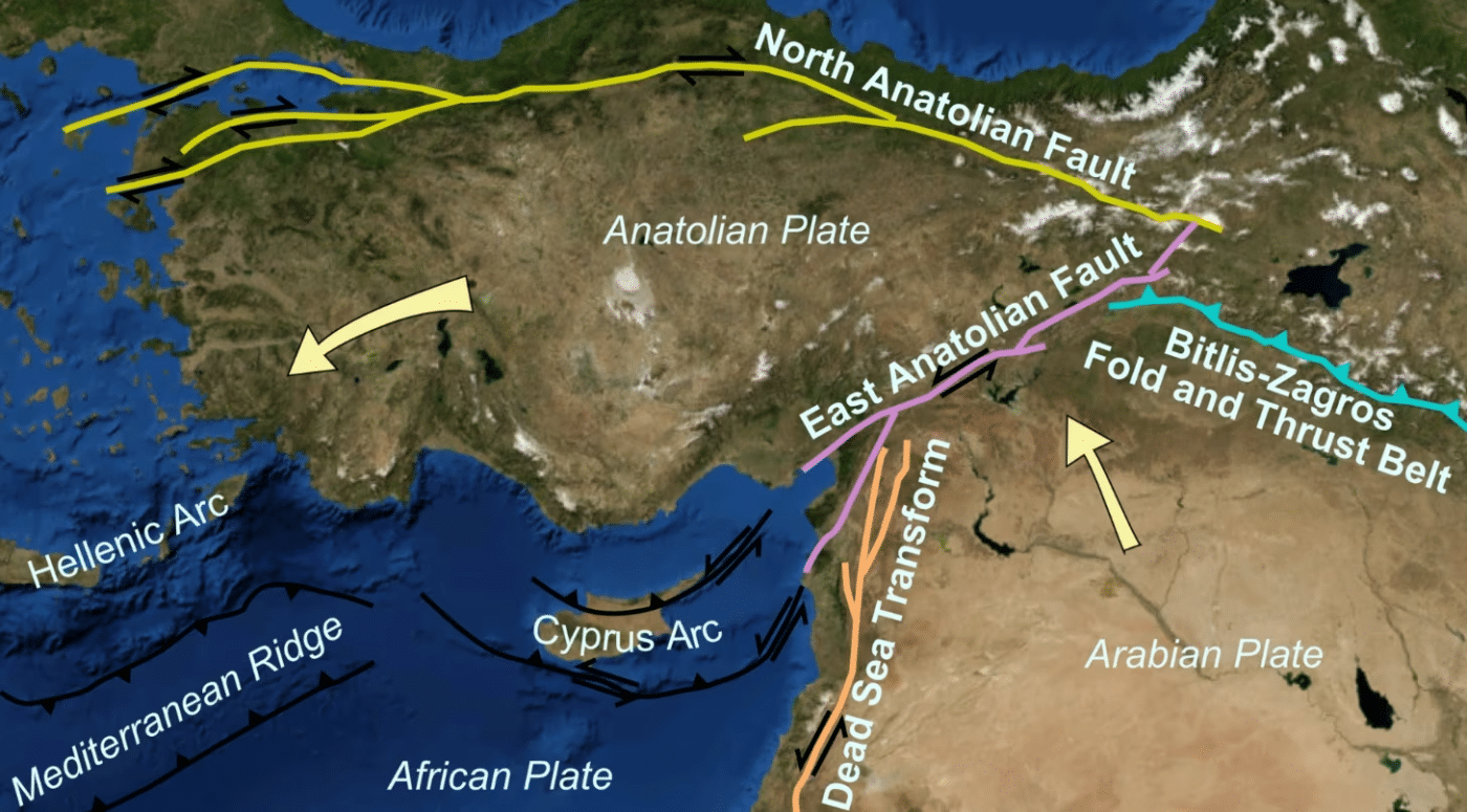 Credits - USGS /Schema delle faglie che attraversano il territorio della Turchia.