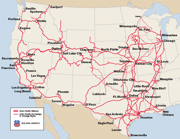 Mappa dell’estensione della linea ferroviaria Union Pacific Railroad. (Credits: Union Pacific)