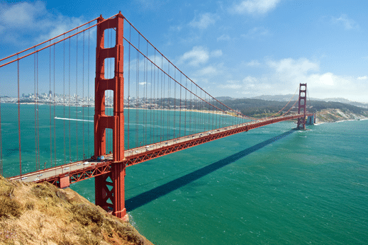Il Golden Gate Bridge, ponte a campata unica che sarebbe stato superato da quello sullo Stretto di Steinman