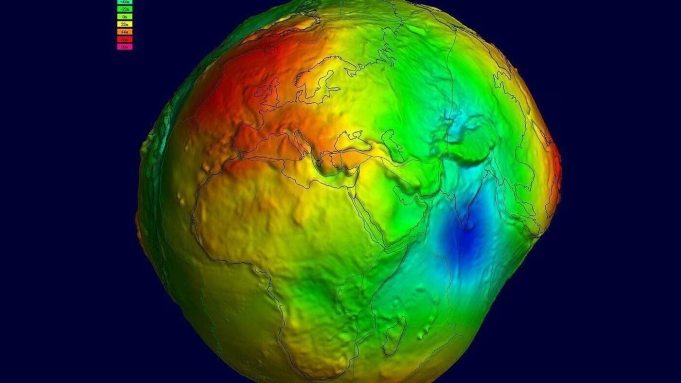 Il Geoide Basso dell’Oceano Indiano (in blu) nell'oceano IndianoCredit: ICGEM