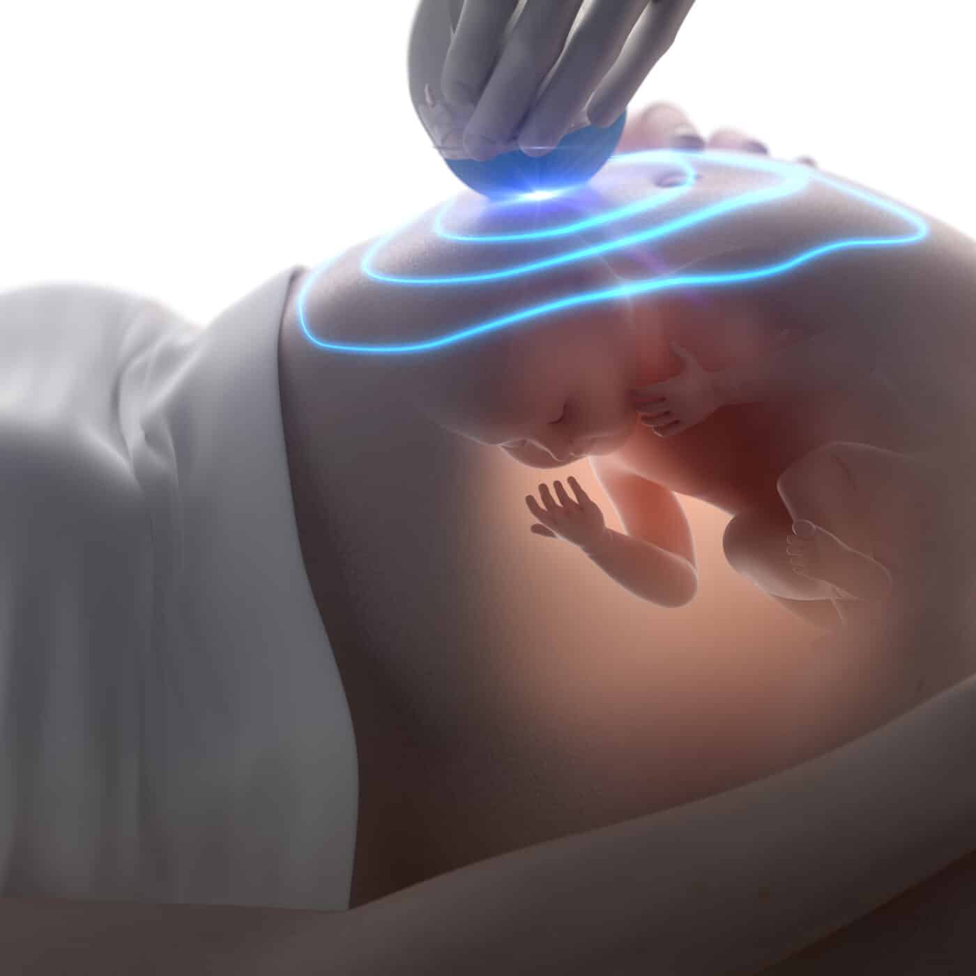 Esempio di sonda ecografica durante un esame di una donna in gravidanza