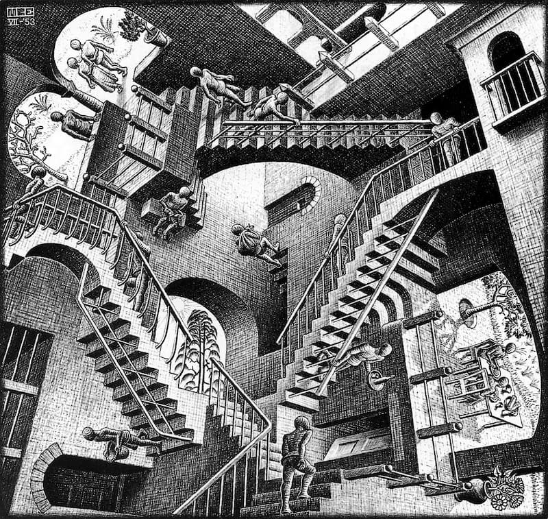 La relatività di Escher. Credits: Arte world.