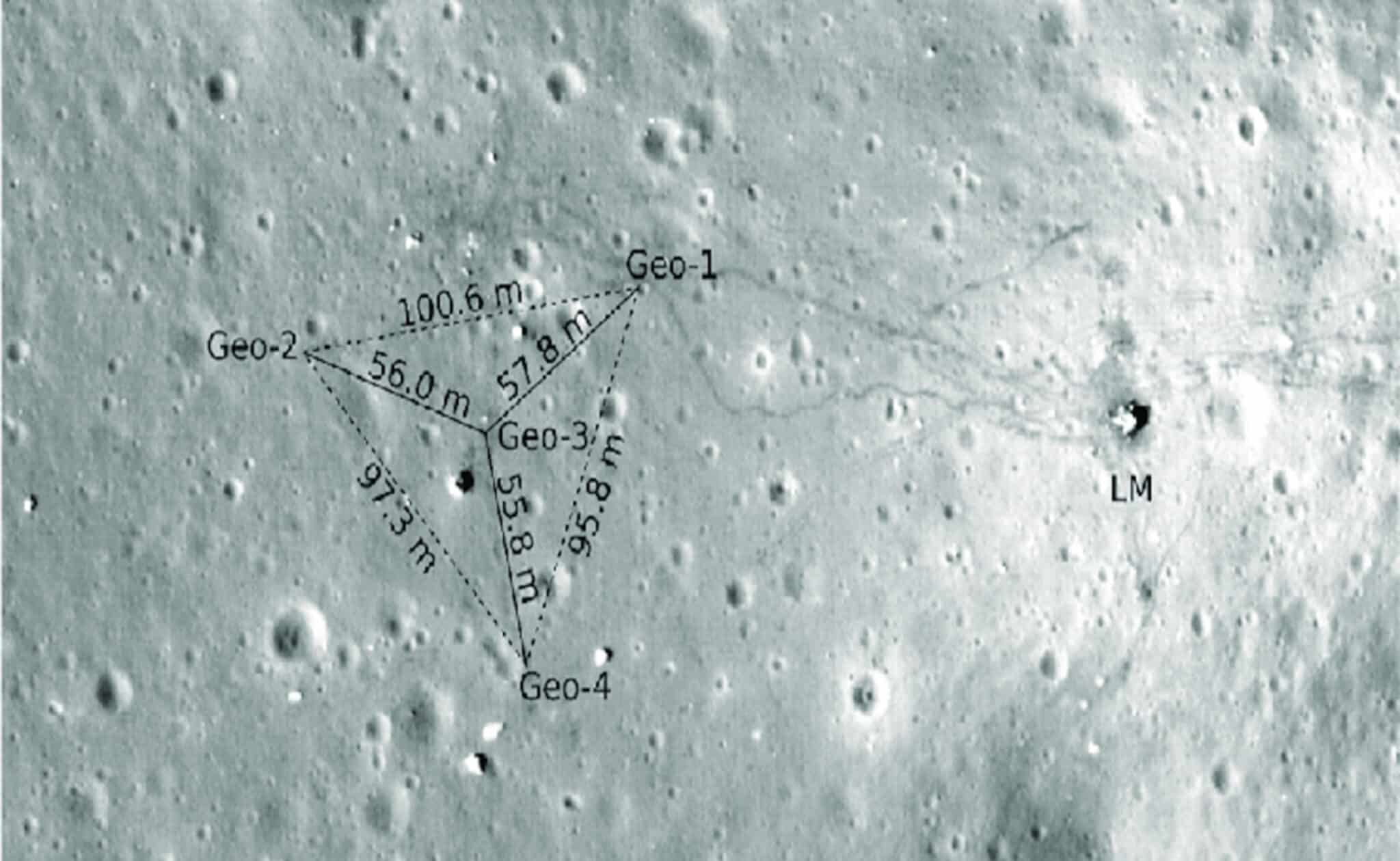 Sito di atterraggio dell’Apollo 17 con la configurazione dei sismometri. Credits: Alexandra Heffels et alter