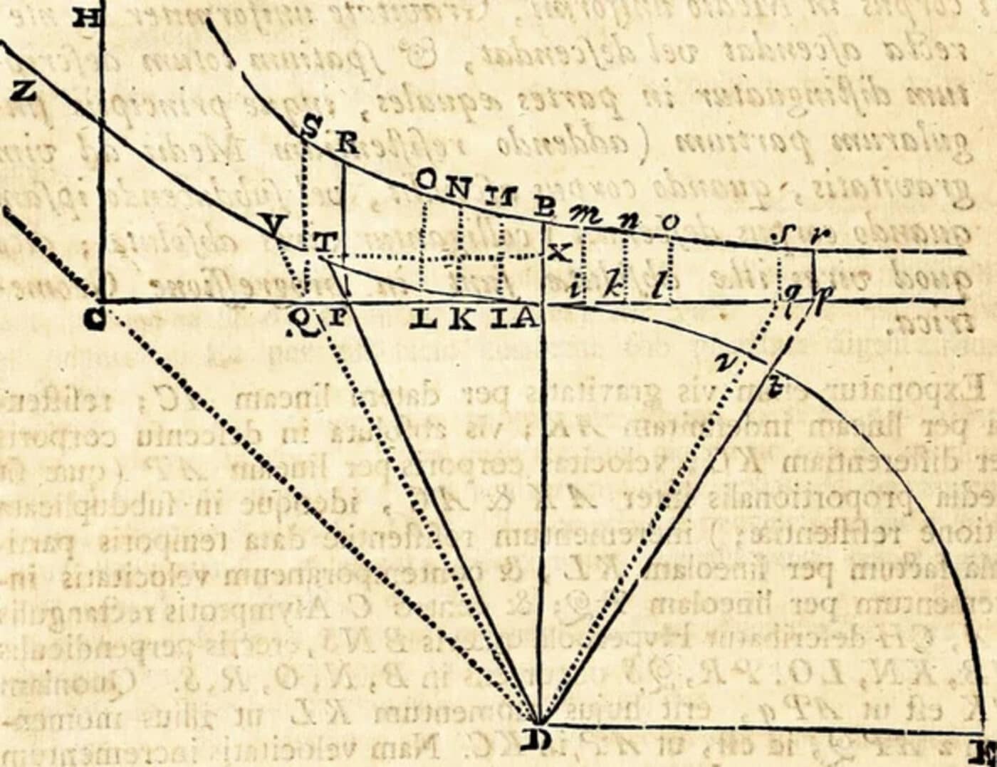 Un disegno tratto dalla Philosophiae Naturalis Principia Mathematica di Isaac Newton. Credit: The Reading Room/Alamy Stock Photo